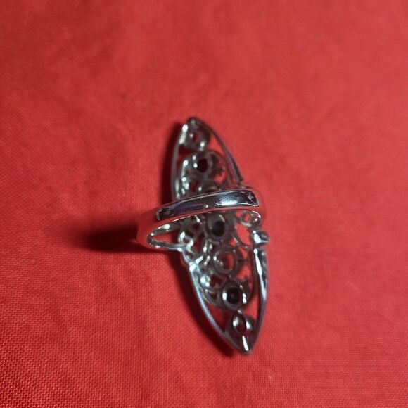 Multi Gemstone Seven Chakra Elongated Silver Ring - Picture 3 of 7